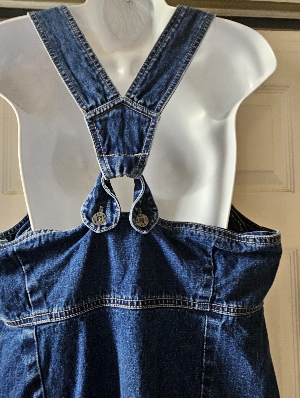 J.L. N.Y. Vintage Denim Maxi Overall Dress Size Large, Button Side 100% Cotton - Picture 8 of 14